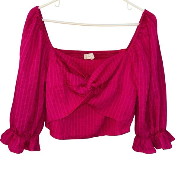 Altar’d State women’s pink twist puff sleeve cropped top shirt (size medium) - Picture 1 of 4